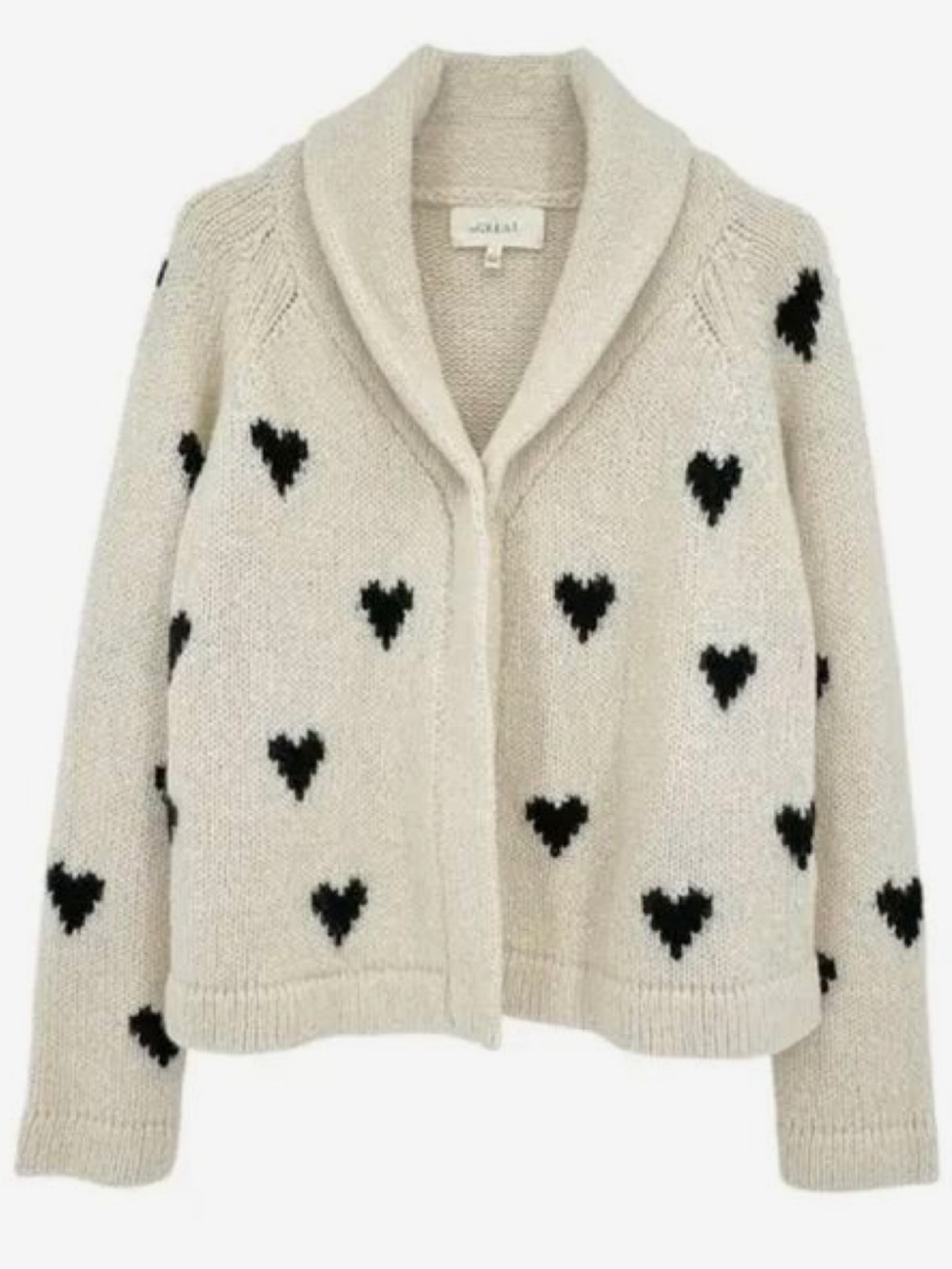 The Great. Lodge cardigan cream and black heart pattern sz 3, women’s large